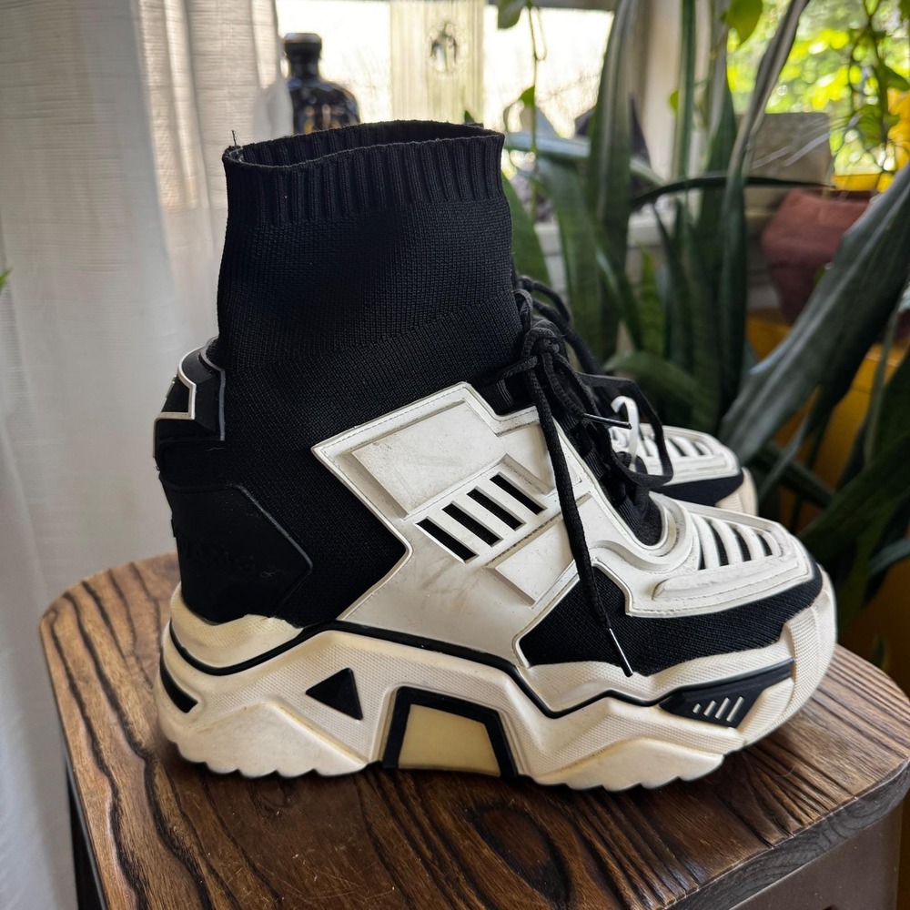Anthony Wang Black White Chunky Sock Sneakers Platform Women's Size 9 - Picture 3 of 6